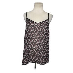 Divided black floral semi sheer open back casual cami top size 8